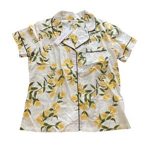 BED HEAD PAJAMAS Women’s Top Sz M New Organic Cotton Floral White Yellow Button